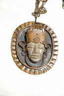 Old Mexican Stone Mask Copper Medallion on Chain