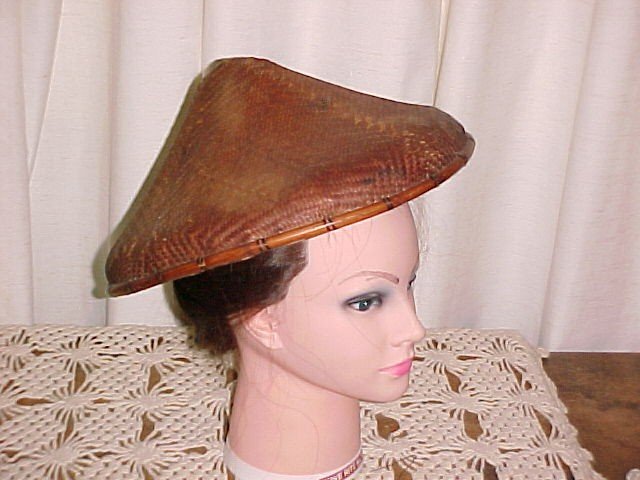 Vintage Chinese Cooley Hat of Woven Bamboo