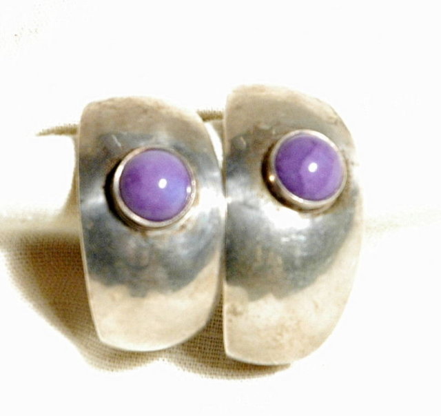 Sterling Silver Sugilite CAB Fat Hoop Earrings