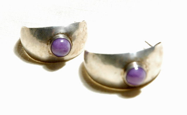 Sterling Silver Sugilite CAB Fat Hoop Earrings