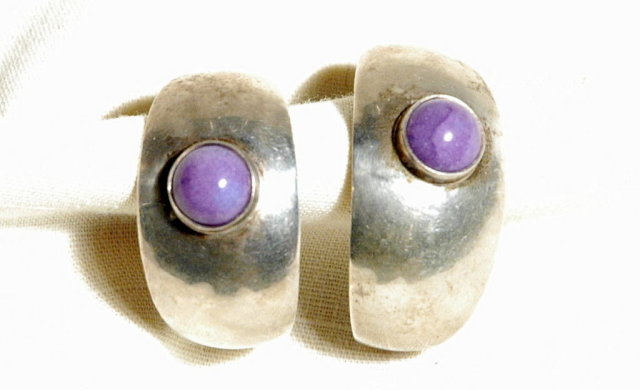 Sterling Silver Sugilite CAB Fat Hoop Earrings