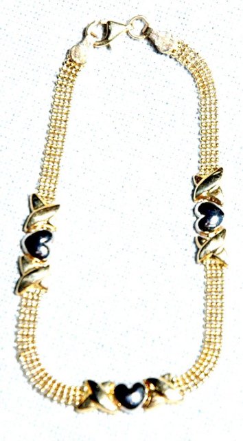 10K Yellow and White Gold Heart Bracelet 7