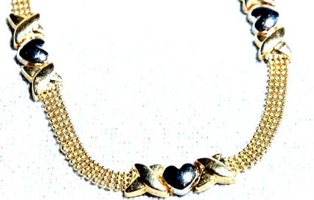 10K Yellow and White Gold Heart Bracelet 7