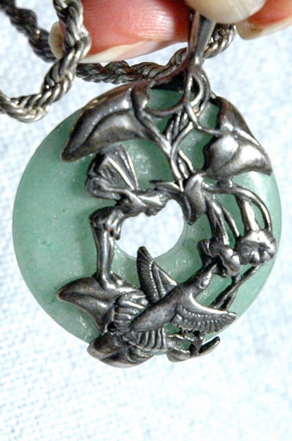Jade & Sterling Fairy/ Hummingbird Pendant