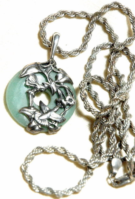 Jade & Sterling Fairy/ Hummingbird Pendant