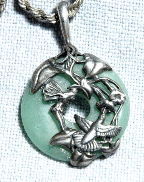 Jade & Sterling Fairy/ Hummingbird Pendant