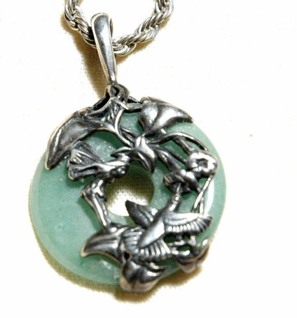 Jade & Sterling Fairy/ Hummingbird Pendant