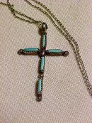 Old Native American Sterling Silver Turquoise Cross Pendent Necklace