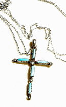 Old Native American Sterling Silver Turquoise Cross Pendent Necklace