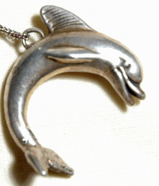 Huge Sterling Dolphin 3d Pendant on ster.Chain