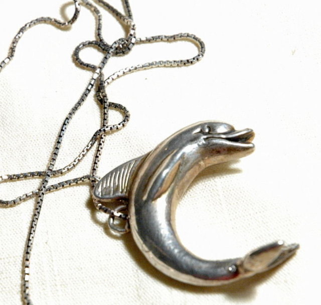 Huge Sterling Dolphin 3d Pendant on ster.Chain