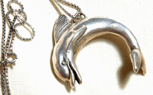 Huge Sterling Dolphin 3d Pendant on ster.Chain