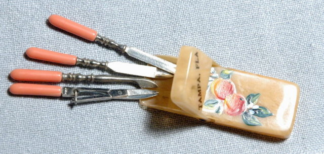 Little Vintage Souvenir Travel Manicure Set in Celluloid Box , Tampa Florida