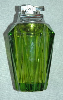 RETRO Heavy Peridot / Green Olive colored Glass Cigarett Lighter
