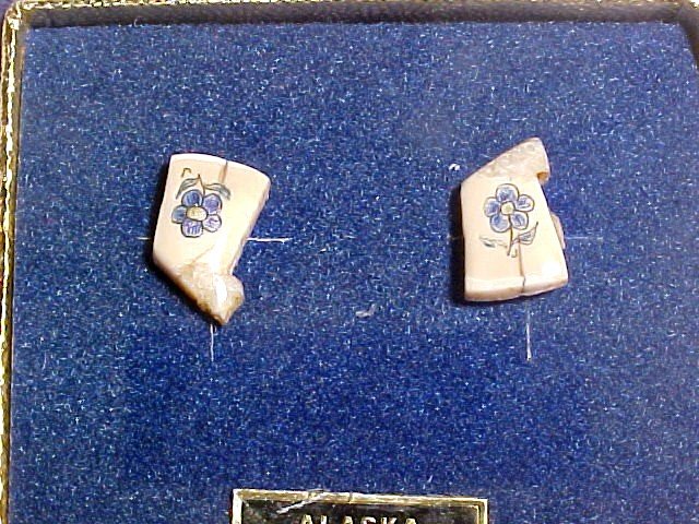 Alaska Native Walrus Ivory Scrimshaw Post Earrings