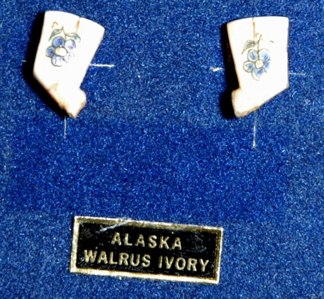 Alaska Native Walrus Ivory Scrimshaw Post Earrings