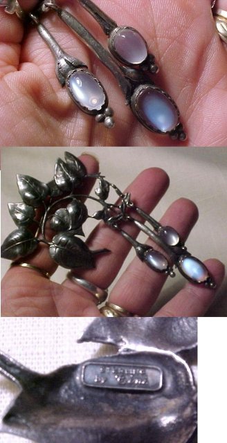 Cini Sterling Moonstone Swag Leaf Brooch