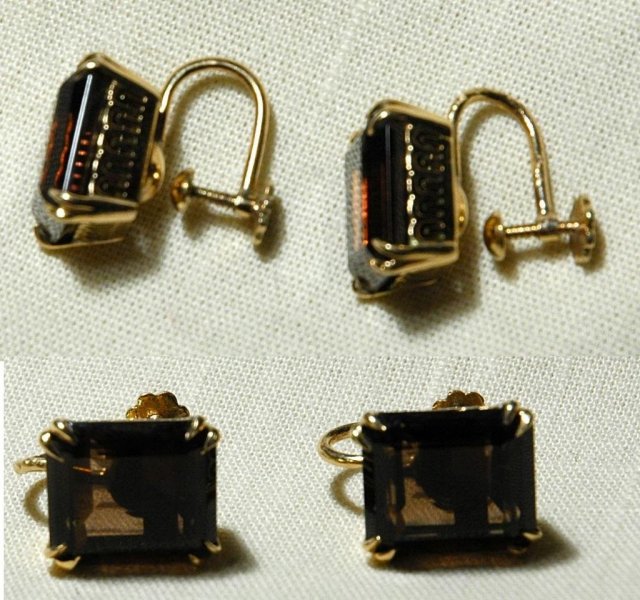 18K Gold & Smokey Quartz Earrings