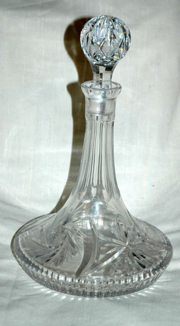 Vintage Cut & Etched Crystal Ship's Decanter