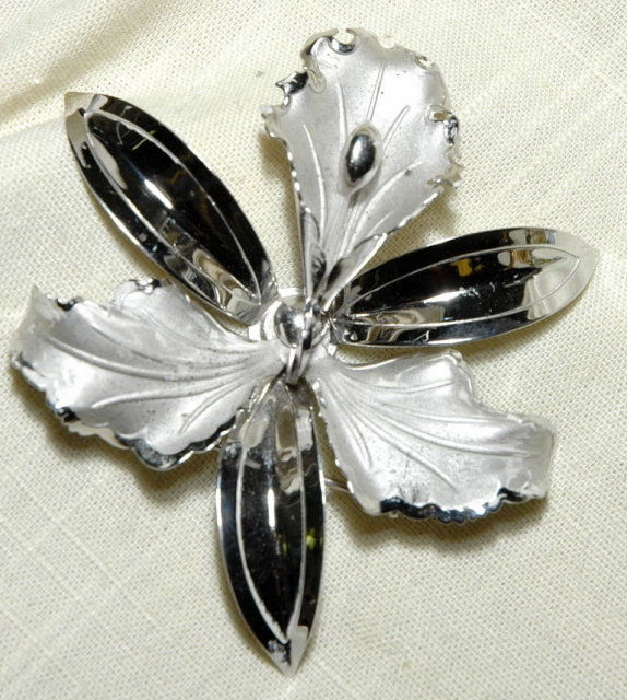 Huge Sterling Silver Orchid Brooch