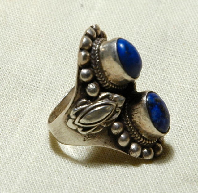 Navajo Sterling Silver Double Lapis Lazuli Ring sz 7 1/4