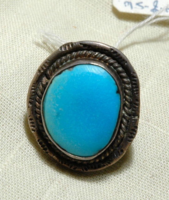 Navajo Sterling Silver & Large Turquoise Ring sz 5.5