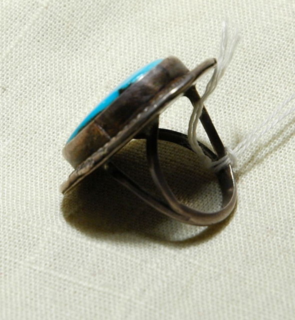Navajo Sterling Silver & Large Turquoise Ring sz 5.5