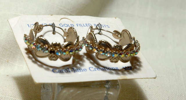 Silver & Aurora B. Stones Heart Hoop Earrings Carol-Jane Creations