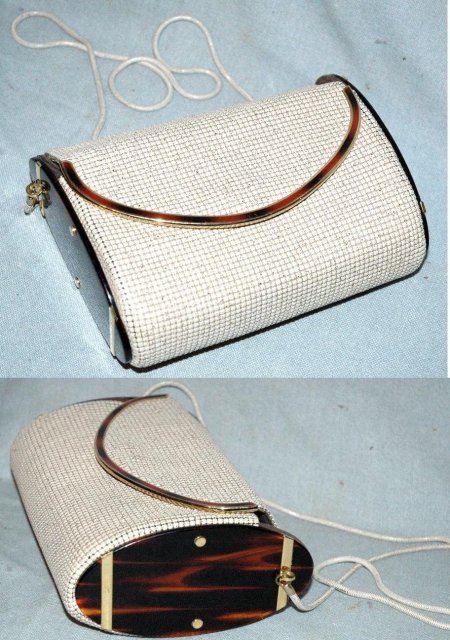 White enamel mesh purse w/vint marbled Plastic