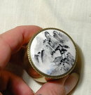 Round Brass Trinket Box Porcelain top with Guilin Landscape