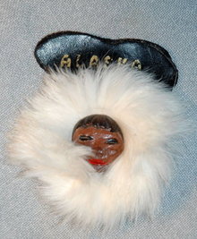 Alaska Eskimo Souvenir Face Pin with real fur