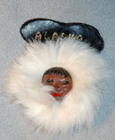 Alaska Eskimo Souvenir Face Pin with real fur