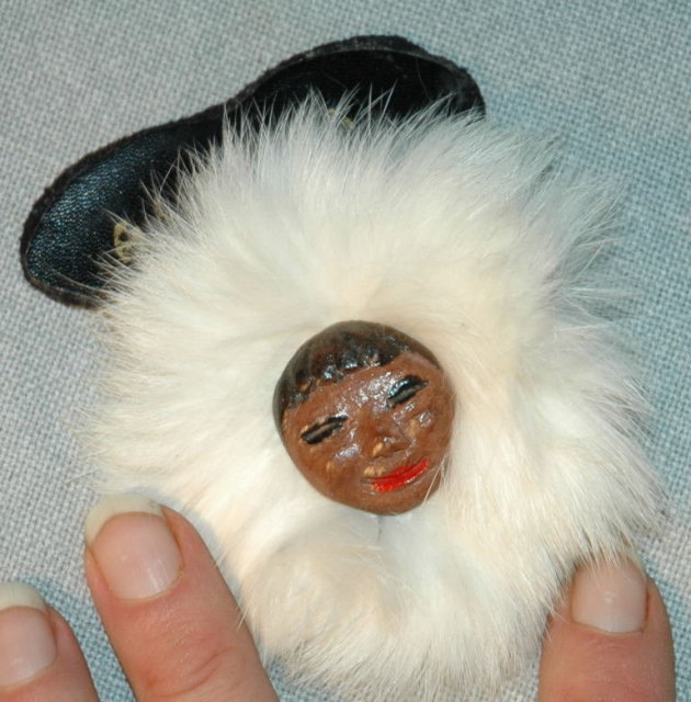 Alaska Eskimo Souvenir Face Pin with real fur