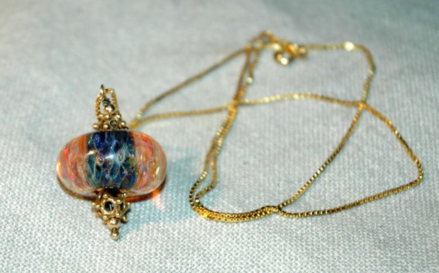 Ornate Glass Bead & Sterling Vermeil Necklace
