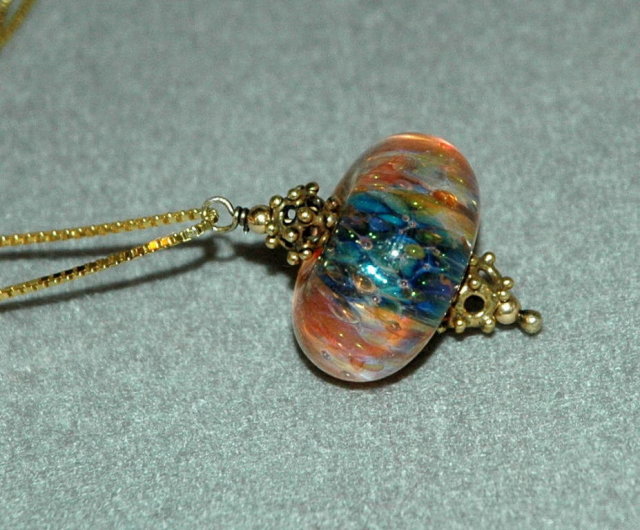 Ornate Glass Bead & Sterling Vermeil Necklace