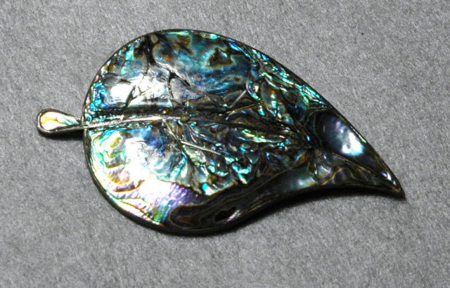 Emma Melendez Abalone Sterling Leaf Brooch