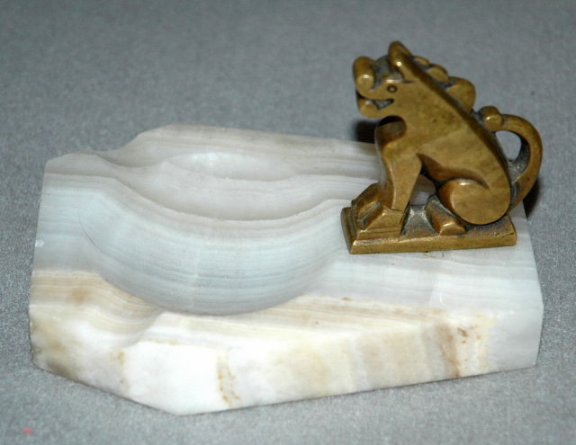 Brass Dragon & Onyx Ashtray