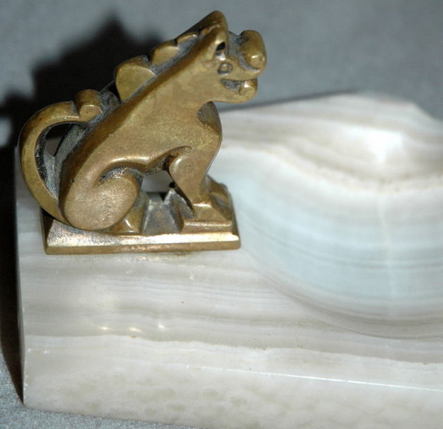 Brass Dragon & Onyx Ashtray