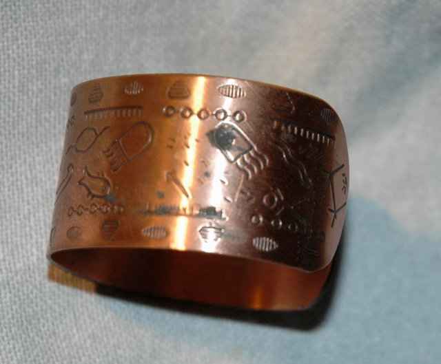 Native American Crafted Copper Cuff Bracelet with Petroglyphs Design