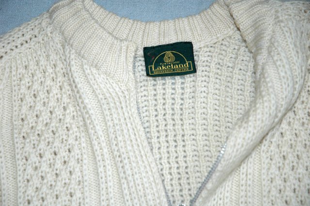 IRISH FISHERMAN ARAN KNIT SWEATER by Lakeland 100% Pure New Wool Zip up Cardigan