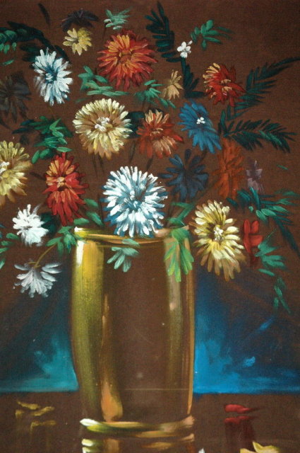 Flowers Painting Oil on Velvet Paper Veillers PRICE REDUCTION!**