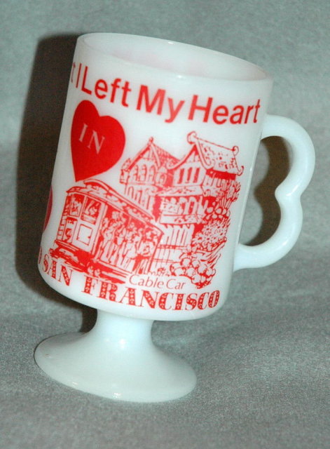 Vintage I left my Heart in San Francisco Pedestal Coffee Mug, white glass