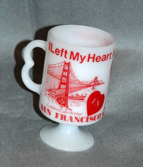 Vintage I left my Heart in San Francisco Pedestal Coffee Mug, white glass