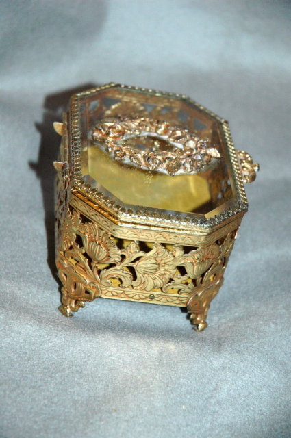 Metal & Beveled Glass Trinket Box