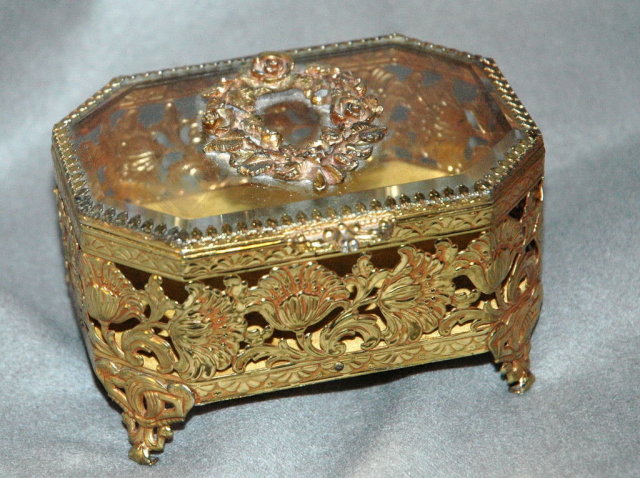 Metal & Beveled Glass Trinket Box