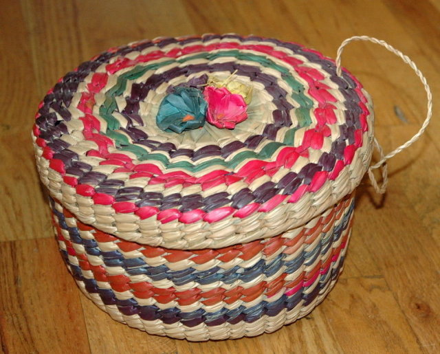 Vintage Colorful Mexican Basket with Lid