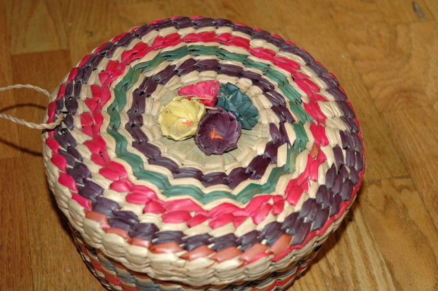 Vintage Colorful Mexican Basket with Lid