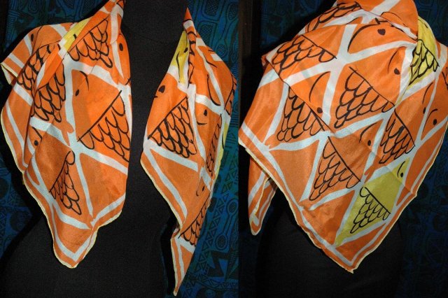 Silk Fish Scarf, Scarves by Vera All Silk Made in Japan