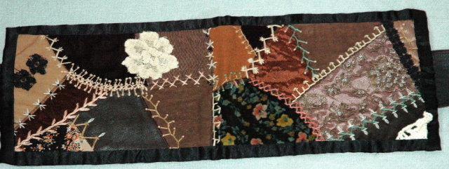 Crazy Quilt Pattern Tie belt or sash Leather Lace and Velvet