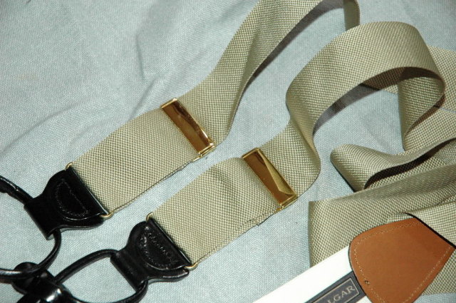 Trafalgar Suspenders, Braces Silk GrainTan, Beige or Kahki & Leather